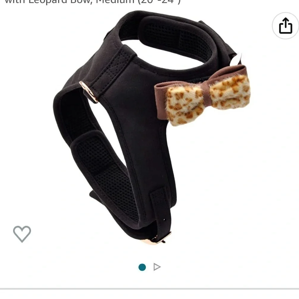 NWT- Microfiber Dog Harness, Mod Black with Leopard Bow, Medium (20